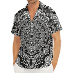 White And Black Mandala Print Men's Deep V-Neck Shirt