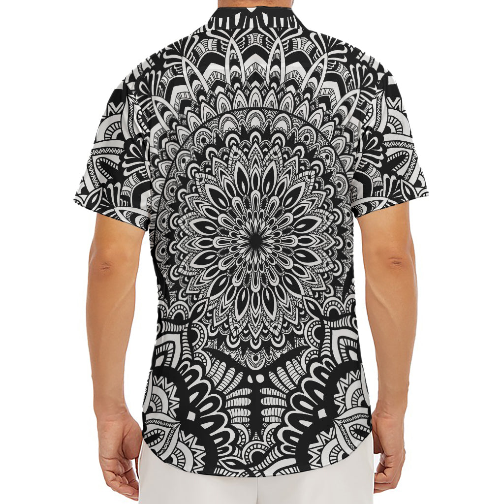 White And Black Mandala Print Men's Deep V-Neck Shirt
