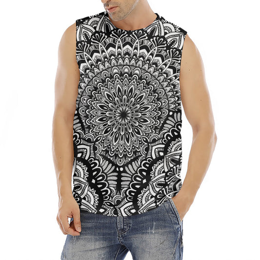 White And Black Mandala Print Men's Fitness Tank Top