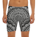 White And Black Mandala Print Men's Long Boxer Briefs