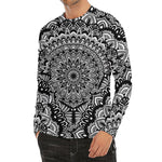 White And Black Mandala Print Men's Long Sleeve Rash Guard