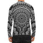 White And Black Mandala Print Men's Long Sleeve Rash Guard
