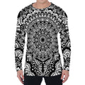 White And Black Mandala Print Men's Long Sleeve T-Shirt