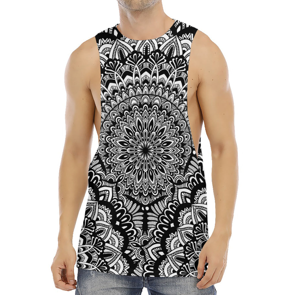 White And Black Mandala Print Men's Muscle Tank Top