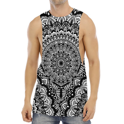 White And Black Mandala Print Men's Muscle Tank Top