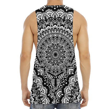 White And Black Mandala Print Men's Muscle Tank Top