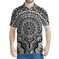 White And Black Mandala Print Men's Polo Shirt