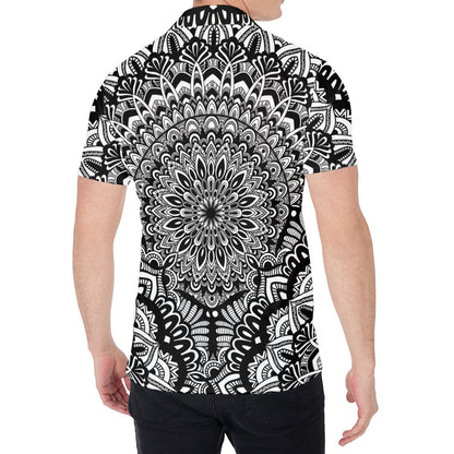 White And Black Mandala Print Men's Shirt