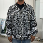White And Black Mandala Print Men's Shirt Jacket