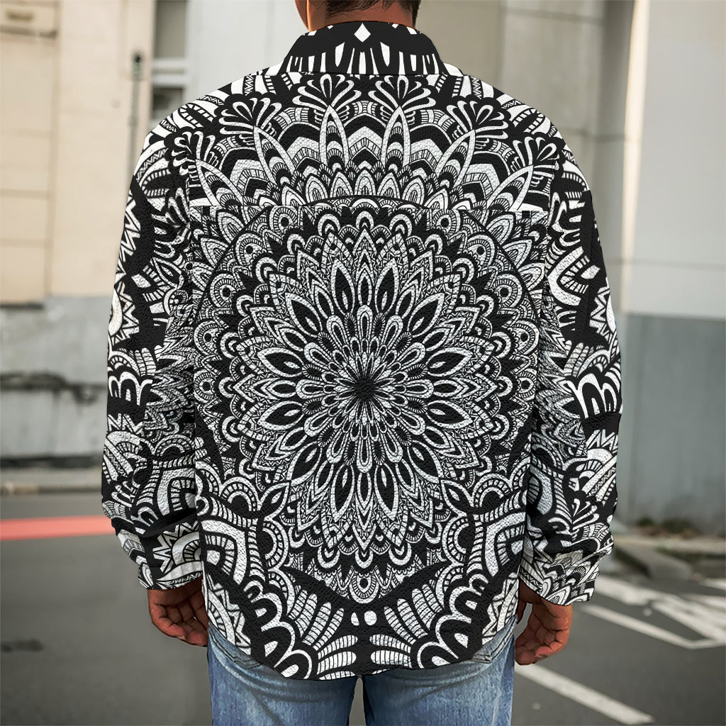White And Black Mandala Print Men's Shirt Jacket
