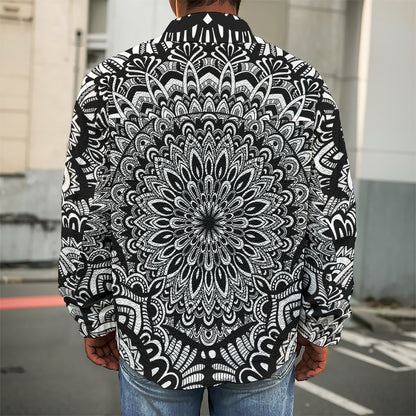 White And Black Mandala Print Men's Shirt Jacket