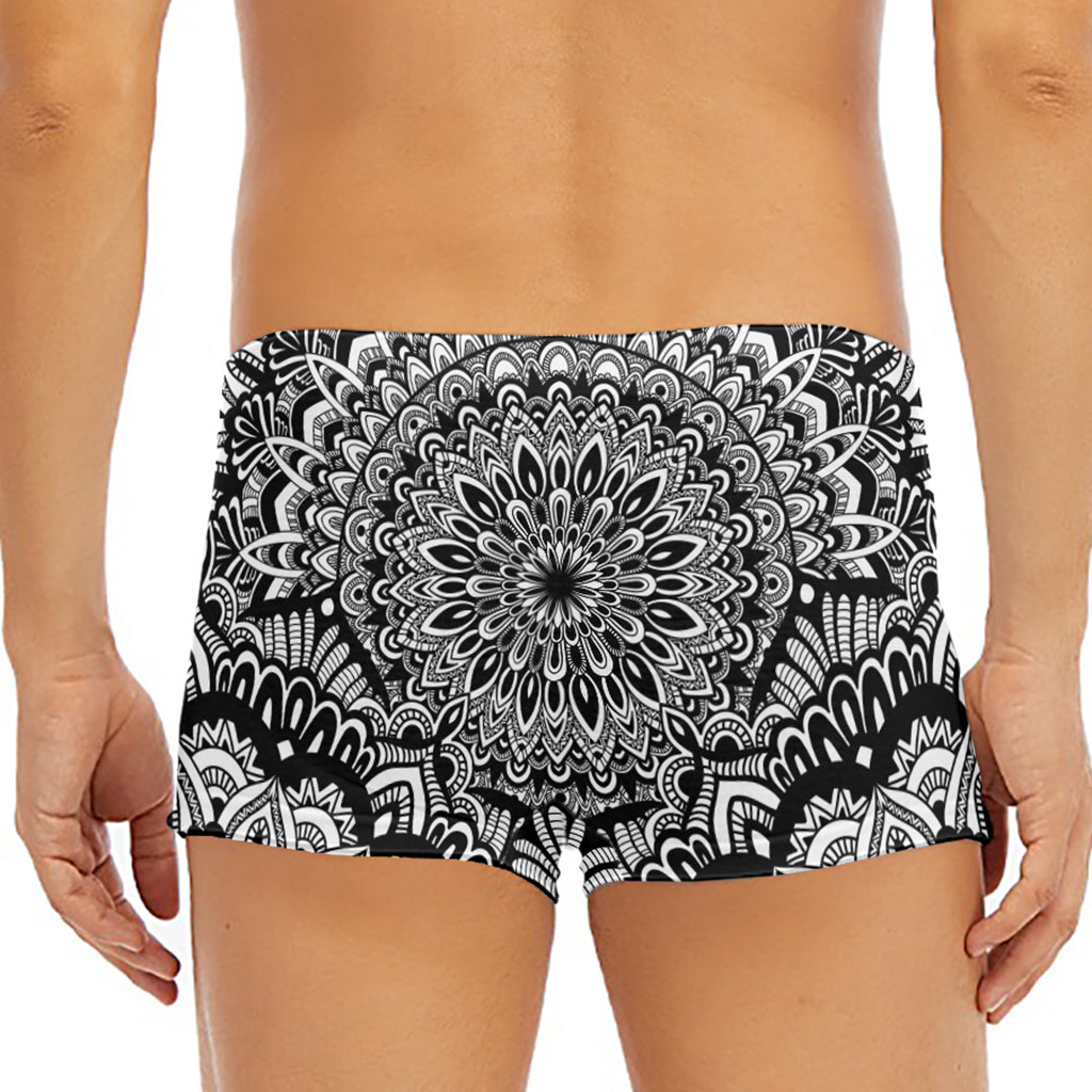 White And Black Mandala Print Men's Short Boxer Briefs