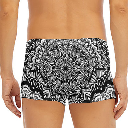 White And Black Mandala Print Men's Short Boxer Briefs