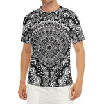 White And Black Mandala Print Men's Short Sleeve Rash Guard