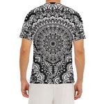 White And Black Mandala Print Men's Short Sleeve Rash Guard