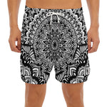 White And Black Mandala Print Men's Split Running Shorts