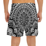 White And Black Mandala Print Men's Split Running Shorts