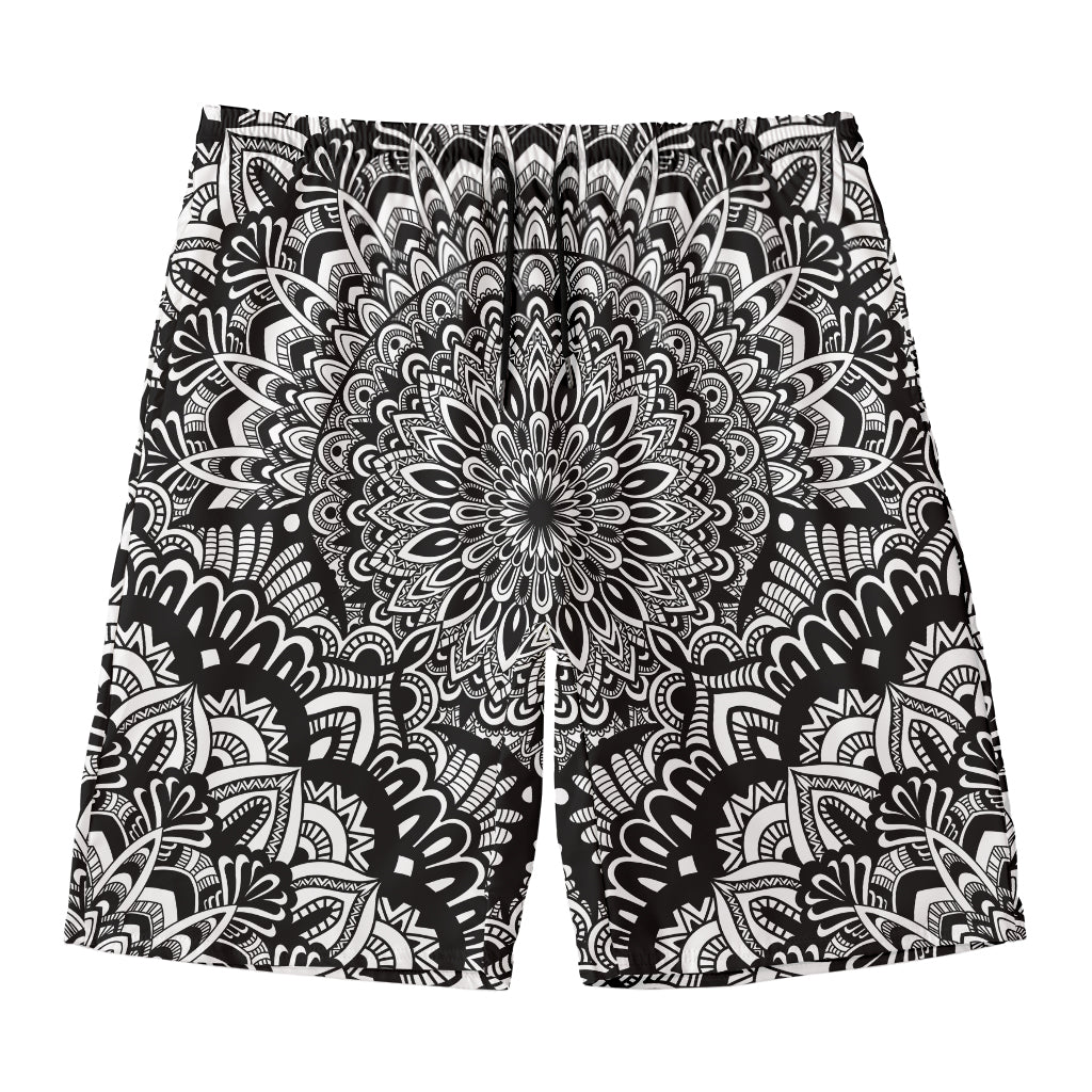 White And Black Mandala Print Men's Swim Trunks