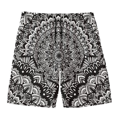 White And Black Mandala Print Men's Swim Trunks