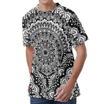 White And Black Mandala Print Men's Velvet T-Shirt