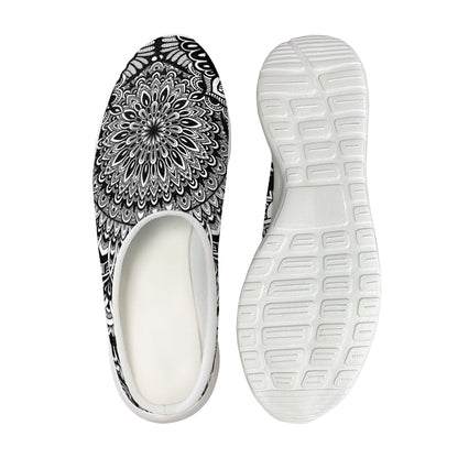 White And Black Mandala Print Mesh Casual Shoes