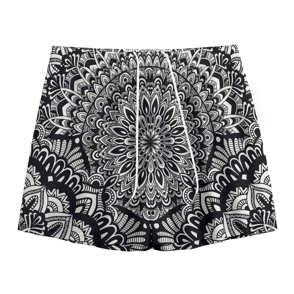 White And Black Mandala Print Mesh Shorts