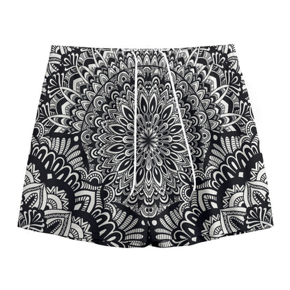 White And Black Mandala Print Mesh Shorts