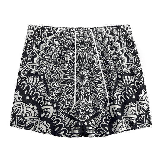 White And Black Mandala Print Mesh Shorts