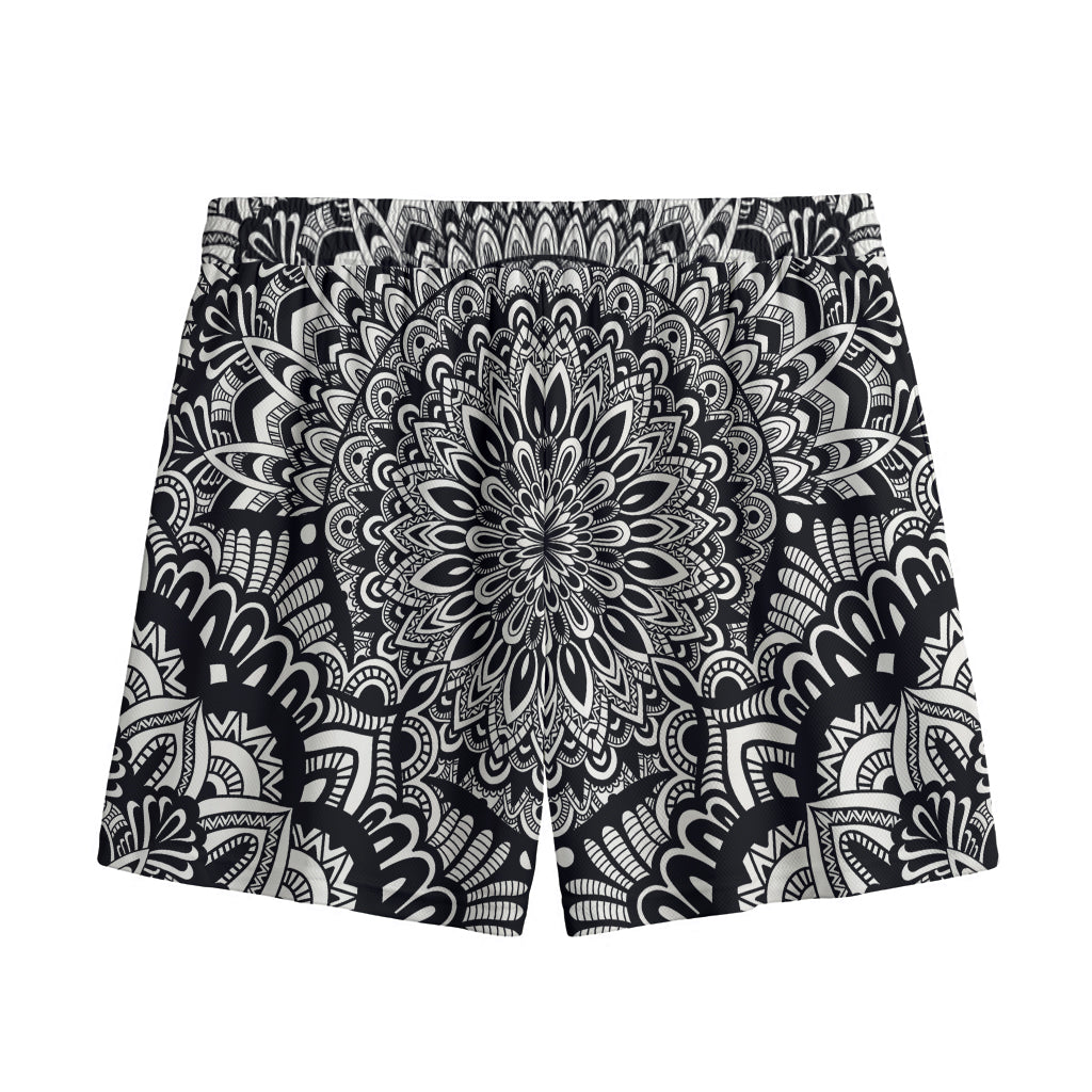 White And Black Mandala Print Mesh Shorts