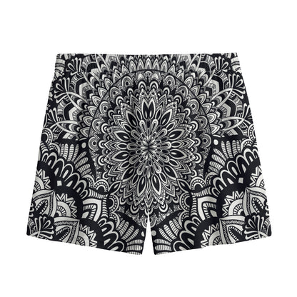 White And Black Mandala Print Mesh Shorts