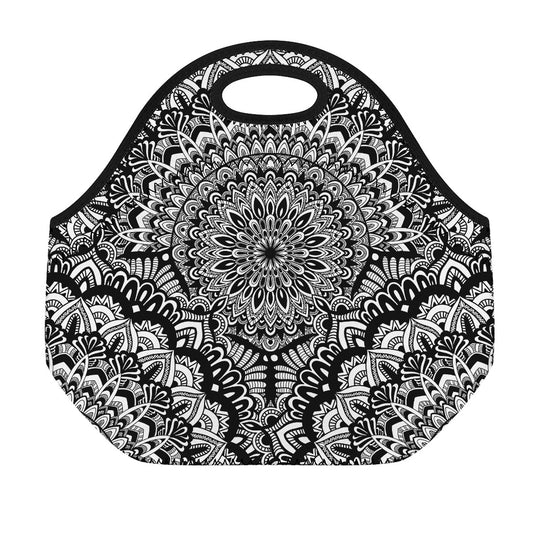 White And Black Mandala Print Neoprene Lunch Bag