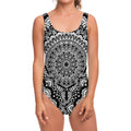 White And Black Mandala Print One Piece Swimsuit
