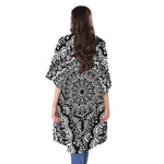 White And Black Mandala Print Open Front Beach Cover Up