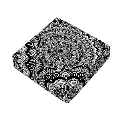 White And Black Mandala Print Outdoor Seat Cushion Cover