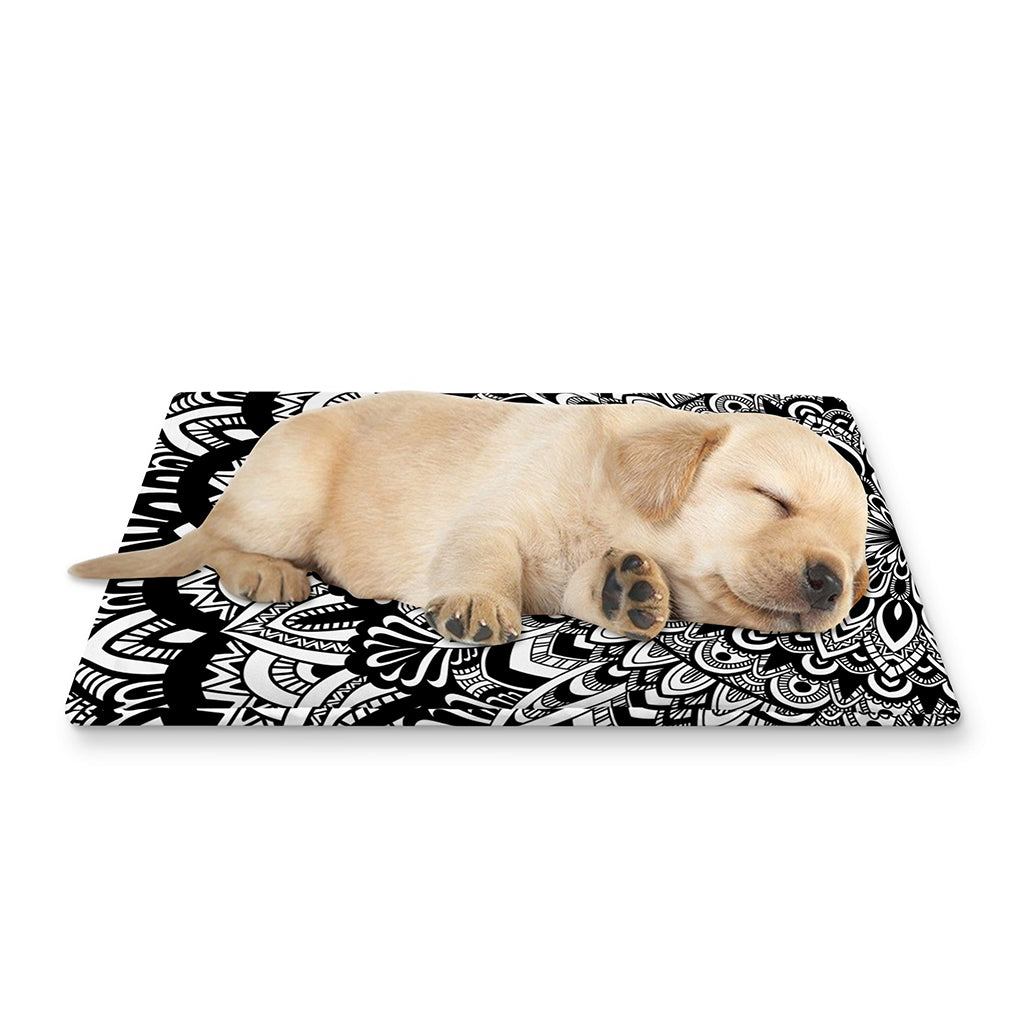 White And Black Mandala Print Pet Cooling Mat Cover