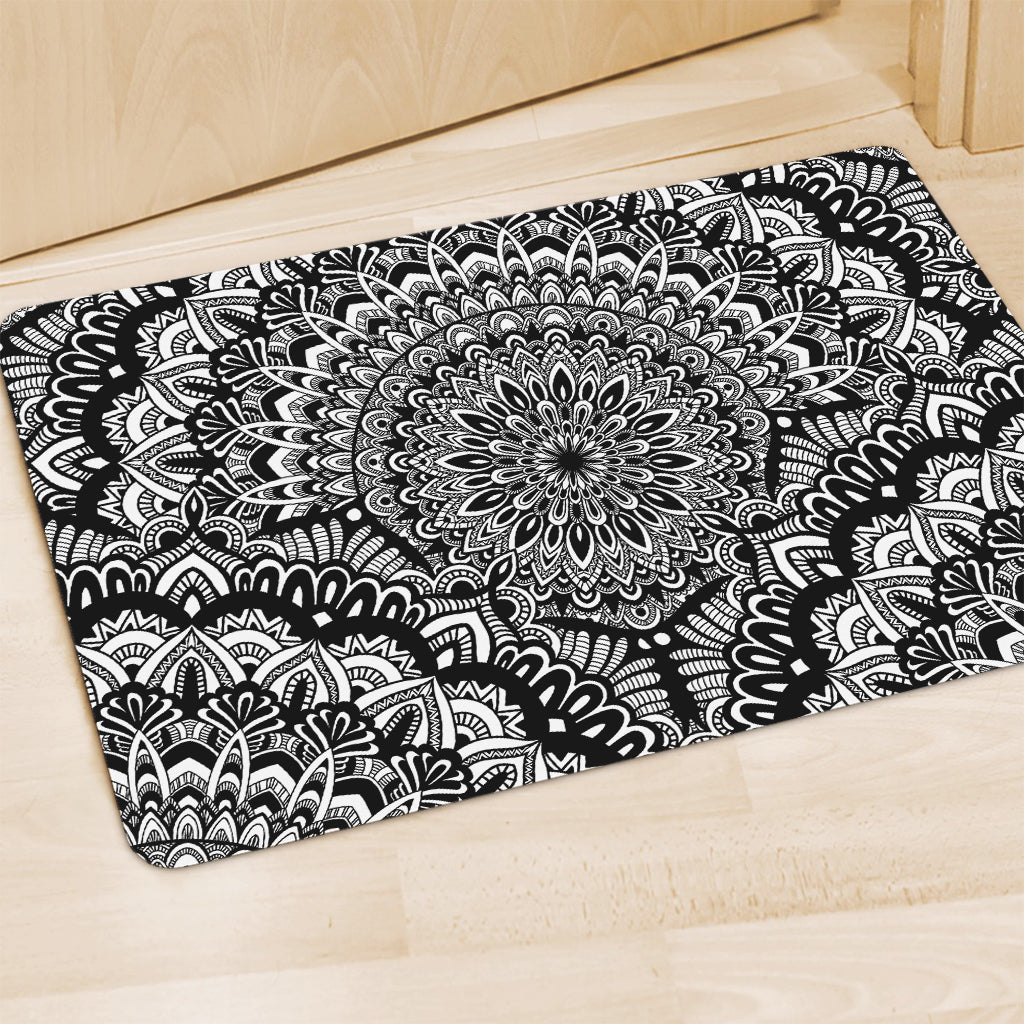 White And Black Mandala Print Polyester Doormat