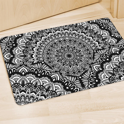 White And Black Mandala Print Polyester Doormat