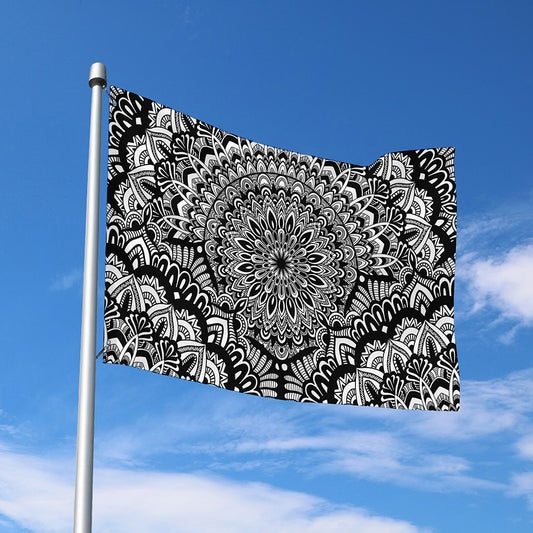 White And Black Mandala Print Polyester Flag