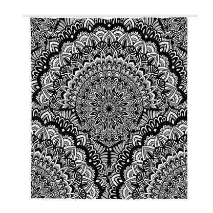 White And Black Mandala Print Polyester Shower Curtain