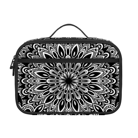 White And Black Mandala Print Portable Lunch Bag