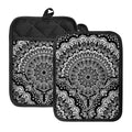 White And Black Mandala Print Pot Holders With Pocket