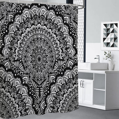 White And Black Mandala Print Premium Shower Curtain