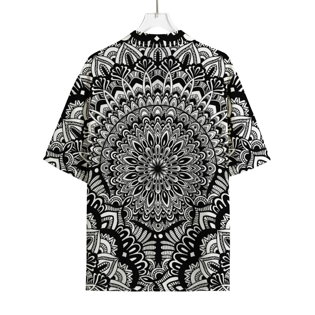White And Black Mandala Print Rayon Hawaiian Shirt