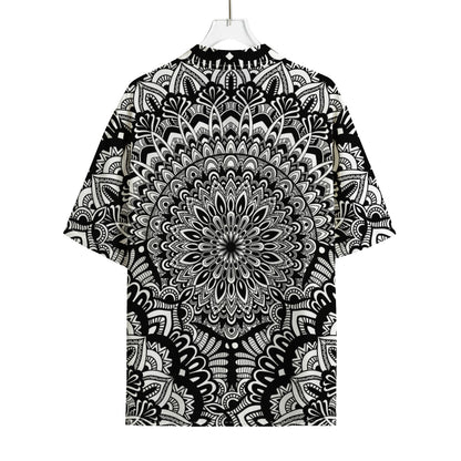 White And Black Mandala Print Rayon Hawaiian Shirt