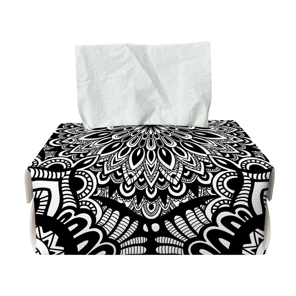 White And Black Mandala Print Rectangle Tissue Box Cover