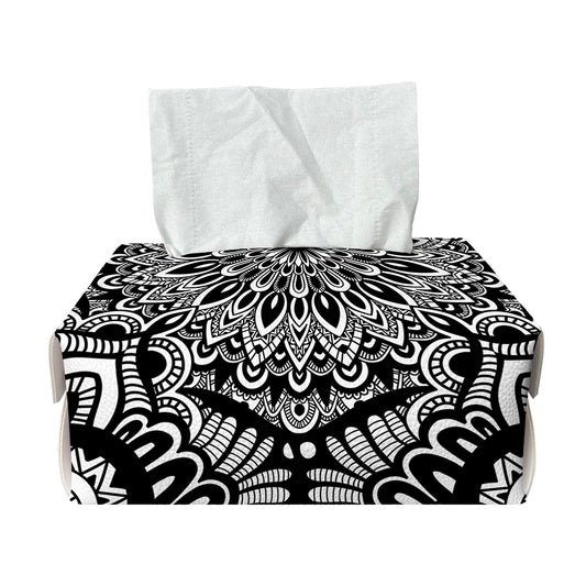 White And Black Mandala Print Rectangle Tissue Box Cover