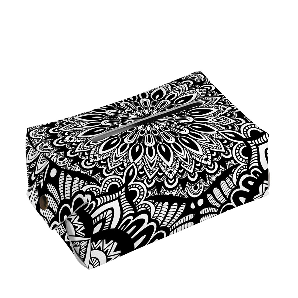 White And Black Mandala Print Rectangle Tissue Box Cover