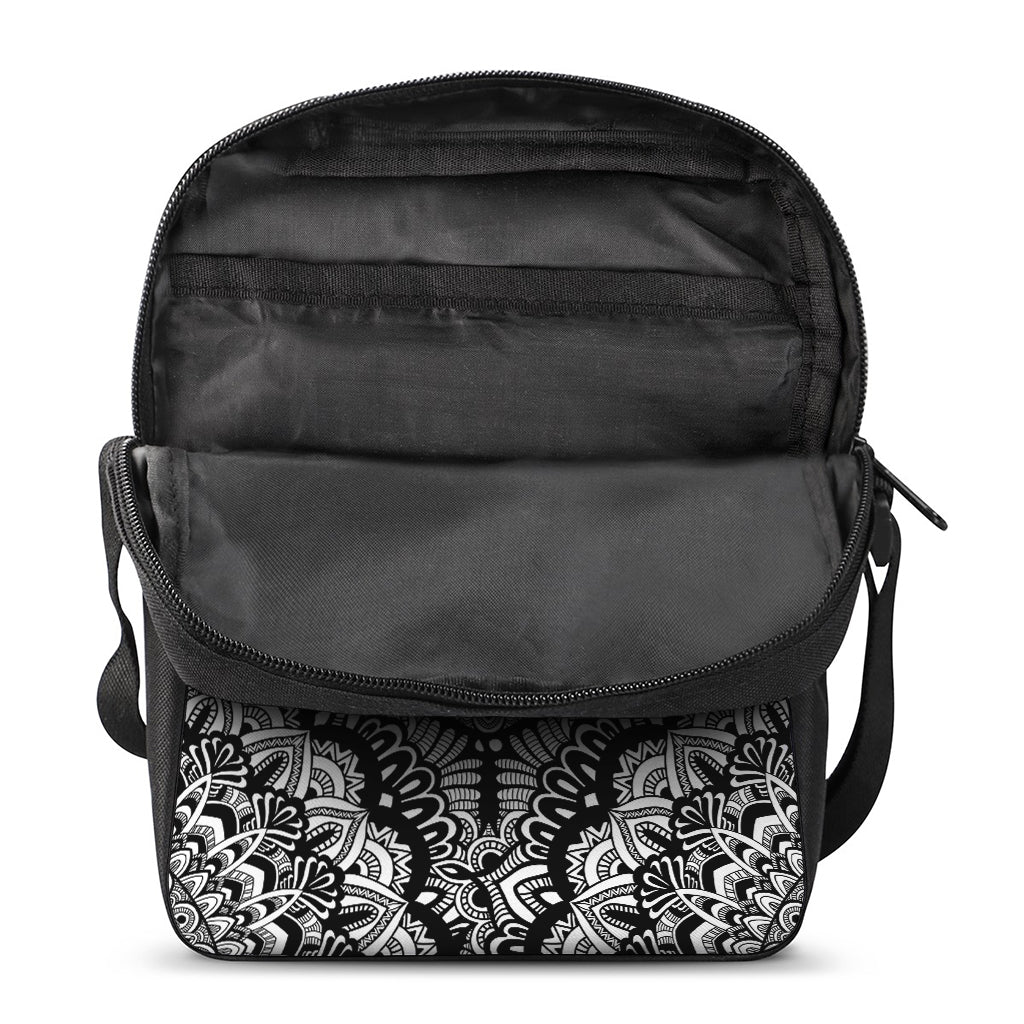 White And Black Mandala Print Rectangular Crossbody Bag