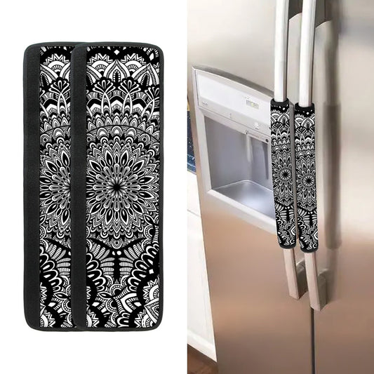 White And Black Mandala Print Refrigerator Handle Covers