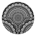 White And Black Mandala Print Round Blanket